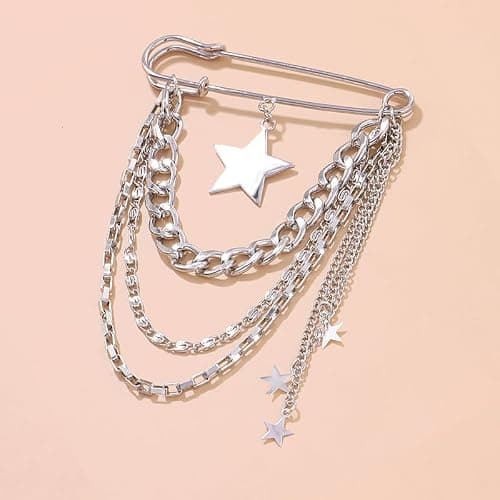 Safety Pin Brooch with Hanging Chains Charms Decorative Punk Gothic Collar Brooches Pins for Sweater Dress Skirt Tie Pins Emo Pins thumbnail 4