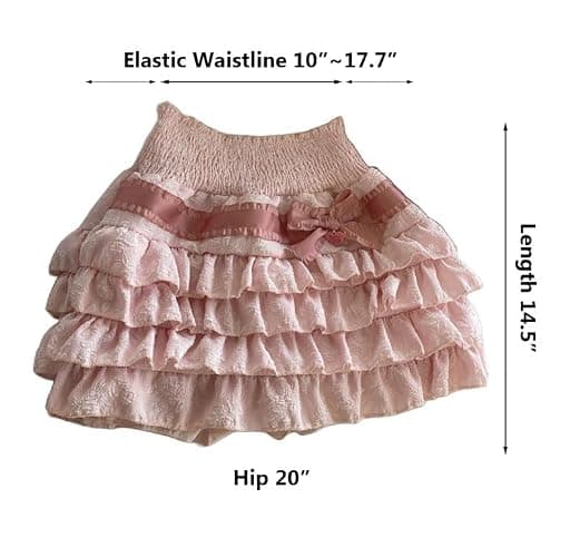 OATSBAS Elastic Waist Lolita Cake Mini Skirts for Women Girls High Waist Pleated Skirt Y2K Layered Skirt - One Size - Pink thumbnail 7