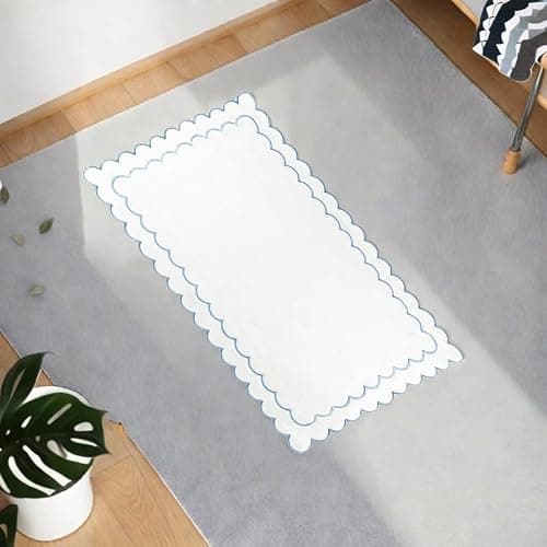 laoyuandamai ﻿ Scalloped Bath Mat Towel 100% Cotton Cute Bath Mats White Bath Rugs Embroidery Preppy Bathmats Bathroom Shower Floor Mats Blue Bathroom Decor (Blue, 27.6 x 18.9in, Classic) thumbnail 5