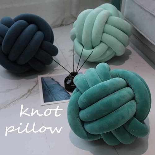 Navy Knot Pillow Ball, Handmade Decorative Throw Pillow, Soft Round Knotted Cushion for Couch & Bedroom, Cute Home Decor, Braided Pillow for Living Room (7.87 Inches) thumbnail 3