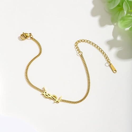 DIPEQOBA Luxury Jewelry Bracelet for Women, 18K gold-plated monogram Starter Bracelet Exquisite SYL monogram interwoven Charm Bracelet Gold Bracelet for Women Girls Gold Jewelry Gifts Gold bracelet thumbnail 6