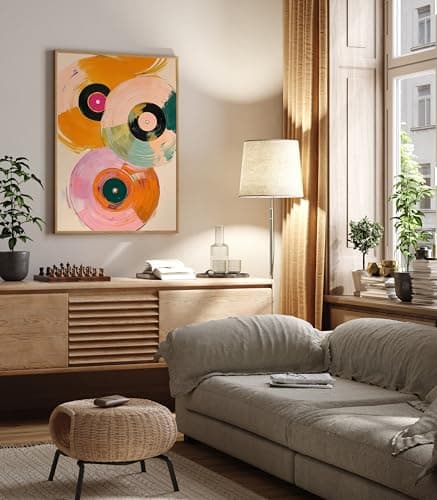 Retro Vinyl Painting Pink Vintage Music Canvas Wall Art 16x24 Inch Unframed thumbnail 5