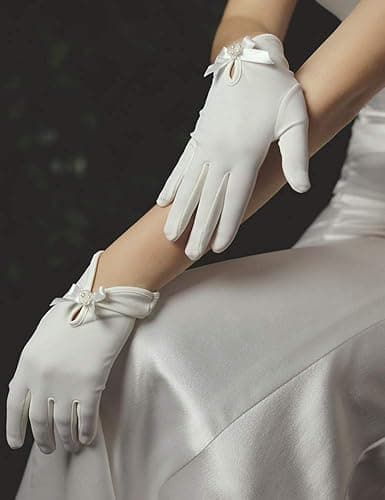 QRBTSCL Women's Short Satin Gloves Wrist Length Dress Gloves for Wedding Opera Party 1920s Stretchy Glove thumbnail 2