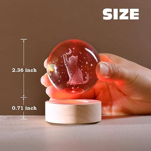 3D Cat Gifts for Women 60mm Crystal Ball Cat Lovers Gift Decor Cat Themed Gifts Lamp Glass Ball for Birthday Mothers Day Christmas Birthday thumbnail 2