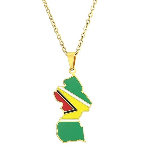 WISHNYMPH Vintage Guyana Map Pendant Necklace Stainless Steel Country Outline Charm Necklace Jewelry - Image 1