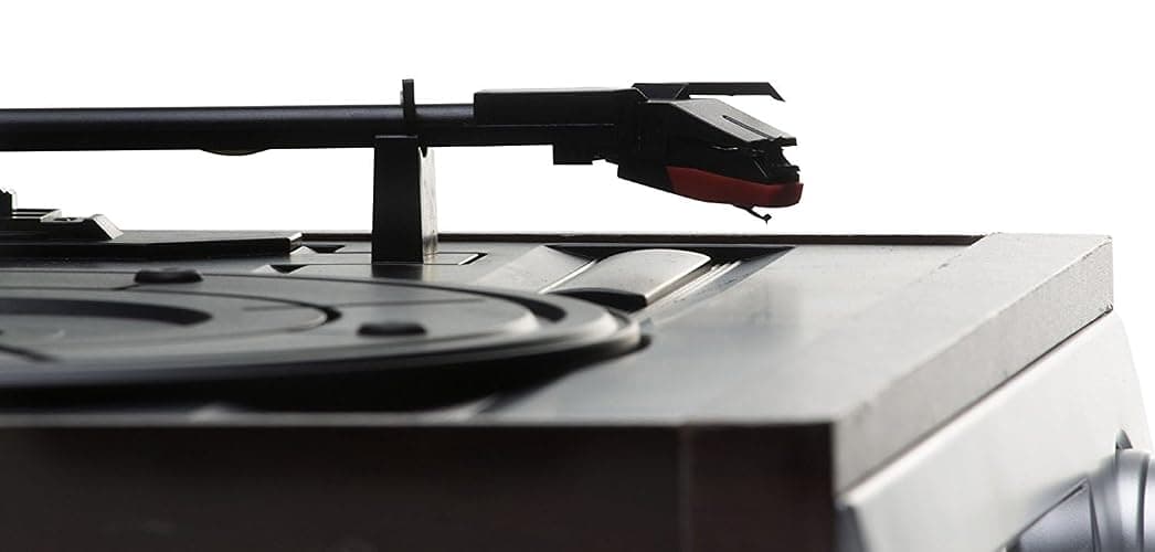 Karcher Plattenspieler mit eingebauten Stereo-Lautsprechern, Vinyl Schallplattenspieler, Line Out, Kopfhöreranschluss, 2 Geschwindigkeiten, Nostalgie Retro Turntable, KA 8050 silber thumbnail 8