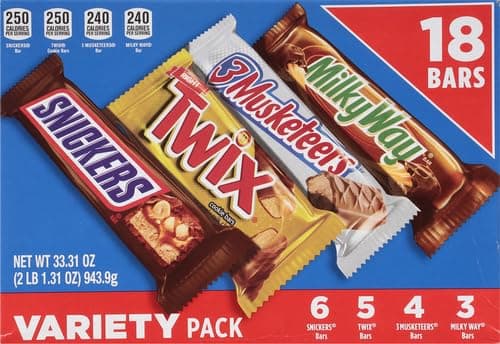 SNICKERS, TWIX, MILKY WAY & 3 MUSKETEERS Individually Wrapped Variety Pack Full Size Milk Chocolate Candy Bars Bulk Assortment, 33.31 oz, 18 Bars (Pack of 2) thumbnail 16