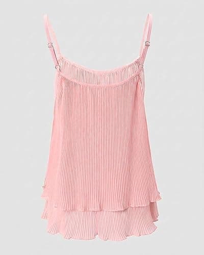 CHICME Womens Summer Tank Tops Flowy Double Layers Chiffon Blouse Casual Beaded Loose Camisole Shirts thumbnail 6