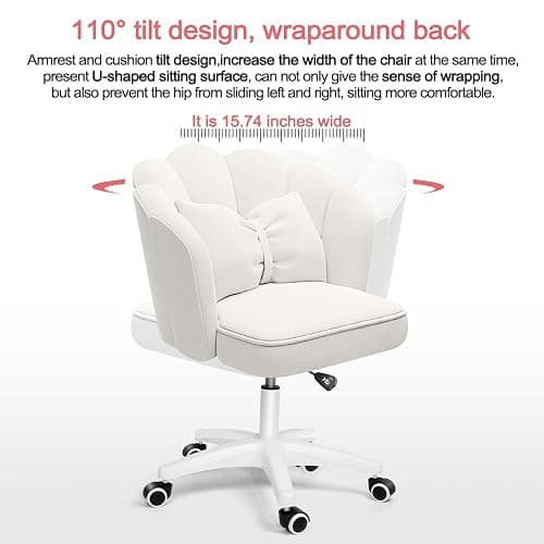 XUEGW Petal Desk Chair with Bow Cushion Velvet Vanity Chair with Wheels, Upholstered Home Office Chair for Girls Women, Mid-Back Swivel Computer Task Chairs for Living Room Bedroom thumbnail 7