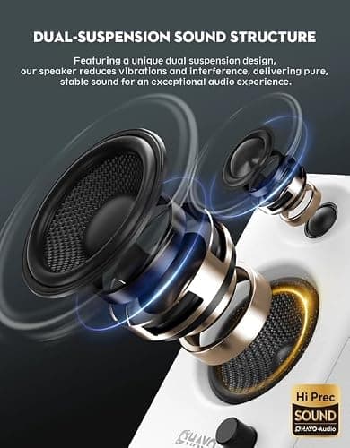 OHAYO 60W Computer Speakers for Gaming and Music, Active Bluetooth 5.3, Stereo 2.0 Speakers for Desktop PC Monitor or Laptop, Surround Sound Speaker, 3.5 mm Aux RCA Input, USB-Powered, 1 Pair, White thumbnail 3