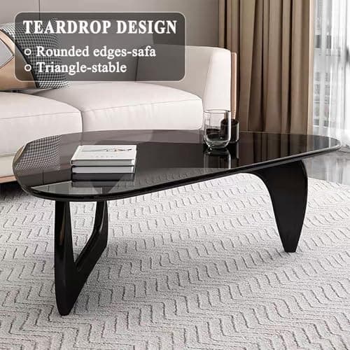 Modern Glass Coffee Table, Mid Century Coffee Table, Small Coffee Table for Living Room,Suitable for Bedroom Living Room Reception Office Tables (Black/Grey, Small) thumbnail 6