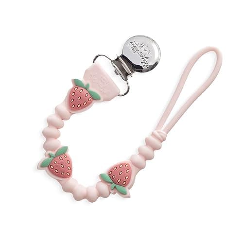 Itzy Ritzy Silicone Pacifier Clip; 100% Food Grade Silicone Pacifier Strap with Clip Keeps Pacifiers, Teethers & Small Toys in Place; Features One-Piece Design & Cord (Strawberry) - Strawberry - 1 Count (Pack of 1) - Pacifier Clip - Image 1