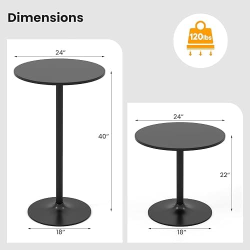 Giantex Two-in-one Bar Table with Detachable Pole, Metal Base, 24" Round Top, 40"/22" Two Convertible Height, Cocktail Table, Coffee Table, Pub Table for Dining Room, Restaurant, Kitchen (6, Black) - 6 - Black thumbnail 3