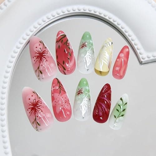 MouyouGlow 30 Pieces Press on Nails Kurz,Almond Gradient French 3D Bubble Blumen Floral Schmetterling Design Y2K Fake Nails mit Nagelkleber,Colourful Flowers Sommer INS Künstliche Fingernägel thumbnail 4