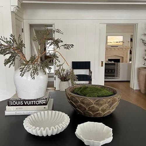 SWADESHI BLESSINGS HandCrafted Marble Ruffle Bowl/Antique Scallop Bowl/Fruit Bowl/Vintage Ring Dish/Decorative Flower Dish/HouseWarming Gift/Wedding Gifts/Urli (8 Inches) thumbnail 2