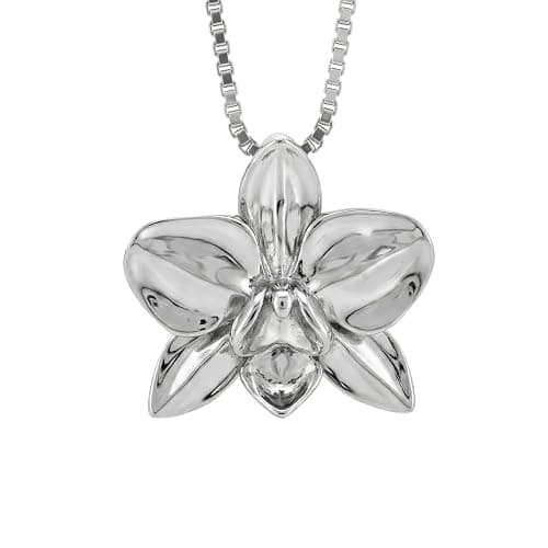 925 Sterling Silver Orchid Flower Necklace Pendant with 18" Box Chain, Nickle Free Hypoallergenic for Sensitive Skin, Island Tropical Jewelry with Gift Box - Image 1