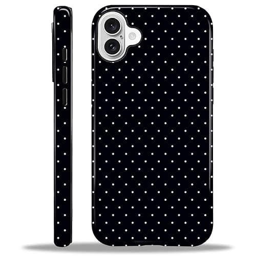 ilikediy for iPhone 16 Case,HL2 Polka Dot Black Hybrid 2 Layer Hard Shell Silicone Protective Pattern Design Case - Image 1