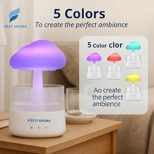 Zest Aroma 2 in 1 Cloud Humidifier and Oil Diffuser | Raindrop Humidifier, Aroma Diffuser, Adjustable Raindrop Speed, Rain Sound Simulator, Mist and Light Functions thumbnail 6