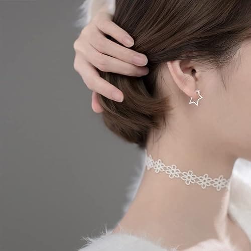 Reffeer Solid 925 Sterling Silver Minimalist Star Hoop Earrings for Women Teens Star Huggie Earrings Hoop thumbnail 3