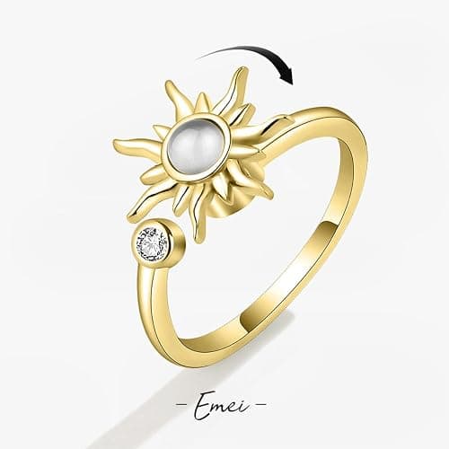 MYANAIL Sun Spinner Fidget Finger Rings for Women Anti Stress Anxiety Rings Sunflower Adjustable Rings thumbnail 2