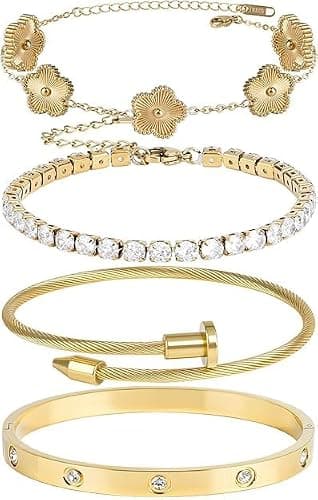 Hidaily 4Pcs Love Bracelet Set, Plated Bracelet Sets, Adjustable Gold Stack Bracelets thumbnail 2
