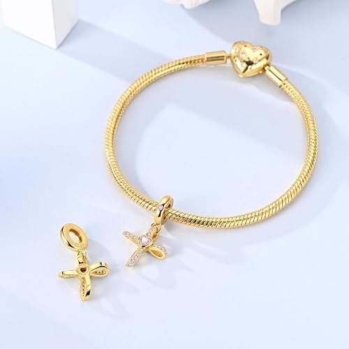 Parmuz 925 Sterling Silver Charms for Bracelets and Necklaces Gold Cross Butterfly Star Moon Cute Cat Dog Evil Eye Lucky Bracelet Beads Aesthetic Peandant for woman thumbnail 2