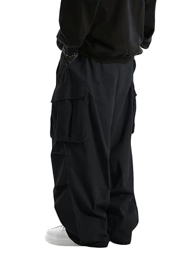 WZIKAI Men's Baggy Cargo Pants Elastic Drawstring Parachute Cargo Pants Casual Loose Fit Joggers Hiking Pants with Pockets thumbnail 4
