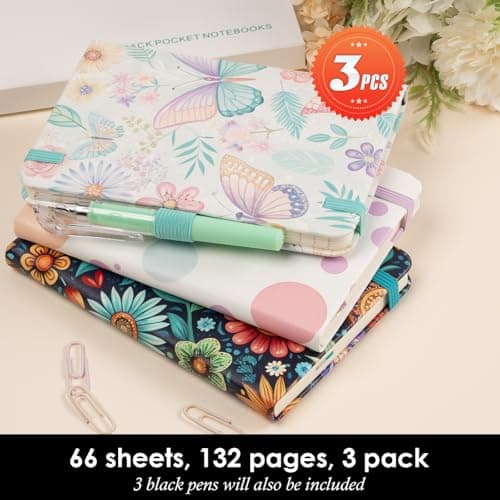 NIRMIRO (3 Pack) Aesthetic Small Journal Notebook, A6 (3.7" x 5.7") Mini Pocket Notebook with Pen, 100GSM Lined Paper, Cute Small Journal for Kids/Girls/Women, Colorful Bubbles Butterfly Floral thumbnail 4