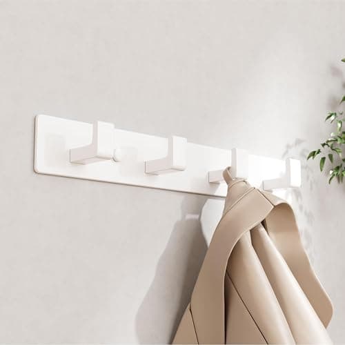 White Coat Rack Wall Mount - 12.5" Rail with 4 Right-Angle Hooks(1 Pack) | Drill-Mounted Organizer for Coats, Hats, Bags in Entryway, Bathroom, Bedroom thumbnail 4