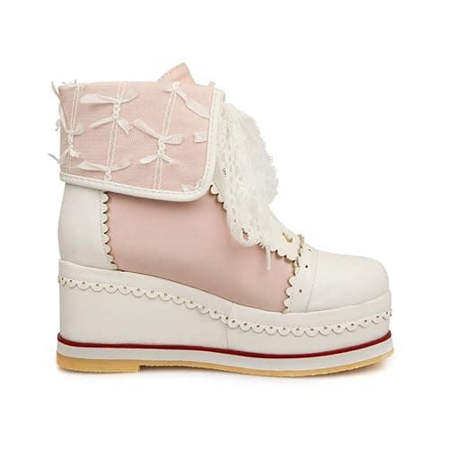 HILIB Women's Cute Lolita Boots Cosplay Brogue Wedge Boots thumbnail 6