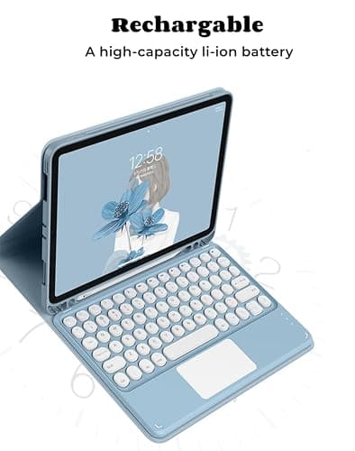 AnMengXinLing Keyboard Case for iPad Air 5 2022/Air 4 2020-Touchpad Detachable Keyboard with Pencil Holder -Slim Leather Folio Smart Cover for iPad Air 5th/4th 10.9 inch, Mint Green - iPad9/iPad8/iPad7 10.2inch New Pink thumbnail 4