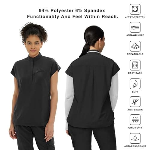 Kitmaz Medical Scrub Tops for Women - Soft Stretch Mandarin Collar Oversized Fit Scrub Shirts with 3 Pockets thumbnail 5