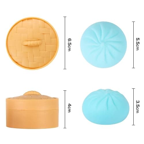 MEIEST 5 PCS Colorful Dumpling Stress Balls Fidget Sensory Toy,Squeeze Dough Ball Stress Relief Hand Toy,Bun with Food Steamer Stretchy Desk Toys thumbnail 3