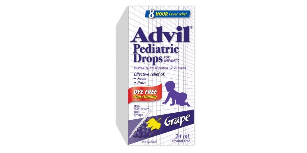 Advil Dye-Free Pediatric Drops Fever and Pain Reliever for Infants, Grape Flavour, 24 mL - Image 1