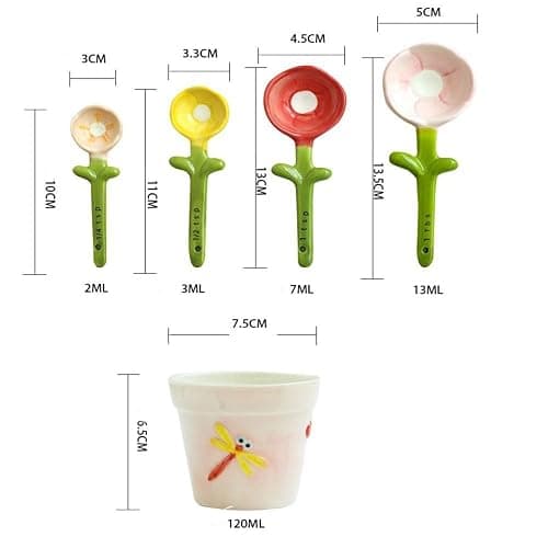 hobbyme Sunflowers Measuring Spoons and Cups Set, Cute Ceramic Measuring Spoons, Baking Sunflowers Measuring Spoon with Holder for Milk Powder Sugar Salt Wet Dry Ingredients thumbnail 2