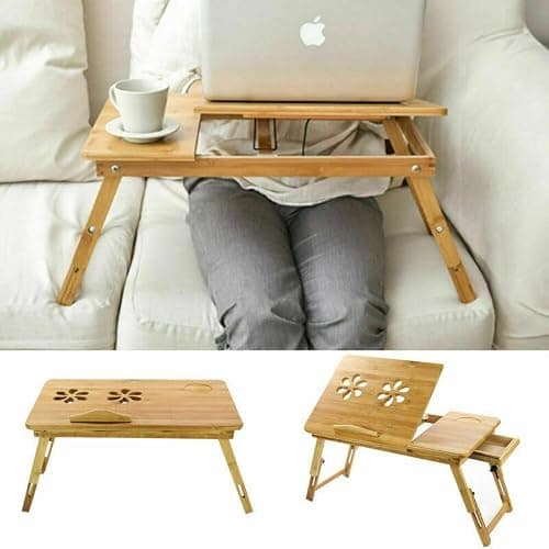 LN COZY CORNER Premium Bamboo Laptop Stand – Adjustable & Portable Laptop Riser for Desk/Bed/Sofa, Foldable Design with Drawer – Ergonomic Laptop Accessory for Home/Office thumbnail 6