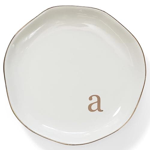HOME SMILE Initials Ring Dish Jewery Tray with Personalized A-Monogrammed Engagement Wedding Gifts for Friends,Sister,Birthday Christmas Gifts for Women,Ceramic White thumbnail 4