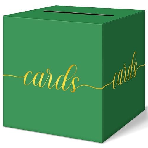 QIKSION Green Graduation Card Box, Gold Foil Gift Card Box for Graduation, Party, Wedding Reception, Birthday, Baby Shower, Raffle - Image 1