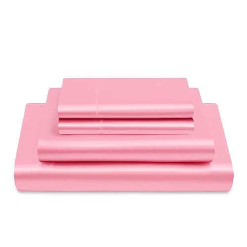 Vonty Satin Sheets Full Size Silky Soft Satin Bed Sheets Bright Pink Sheet Set, 1 Deep Pocket Fitted Sheet + 1 Flat Sheet + 2 Pillowcases thumbnail 3