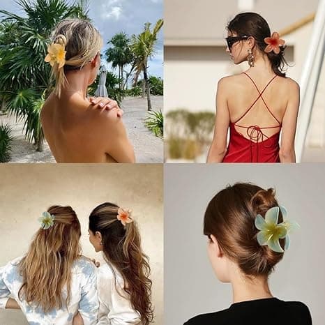 10 Pcs Hawaiian Plumeria Hair Clips, Flower Claw Clips for Thick and Thin Hair, Non-slip Beach Hairpins for Women thumbnail 7