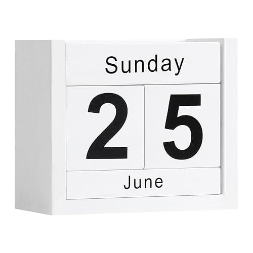DEERINE Wooden Block Calendar for Desk, Daily Desktop Perpetual Desk Calendar, Cute Date Display Blocks Desk Accessory for Home Office Decor, Teacher, Classroom, Reusable Yearly, White - Image 1