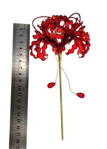MIAO WU Handmade Lycoris Radiata Flower Hairpin,Kanzashi Hair Stick for Kimono Hair Accessories, Cosplay Decor Ornament Women Girl Jewellery 1pc thumbnail 9