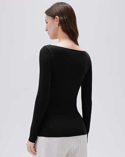 SUUKSESS Cloud Cashmere Women Boat Neck Fitted Long Sleeve Shirt Basic Knit Tops thumbnail 5