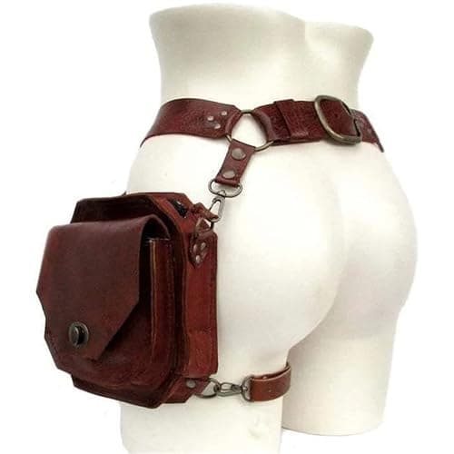 Renaissance Medieval Belt Satchel Pouch Bag Fanny Pack Gothic PU Leather Crossbody Messenger Bags Thigh Leg Hip Holster Purse Hiking Sport Chain Bags for Women Men (Brown) thumbnail 3