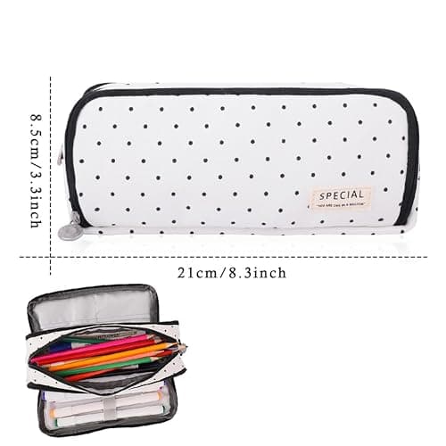 KyeeaDIY Large Pencil Case, Big Capacity Makeup Bag with Zipper for Adults Office Organizer Gifts (Black Spot) thumbnail 3