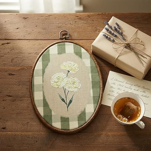 Flower Oval Wall Art, Green Gingham Oval Cottage wall Decor, Retro Botanical Grandma Cottage Core Home Decor for Western Farmhouse Bedroom Living Room, Home Retro Decor Products, 7x10 Inches, 15 thumbnail 7