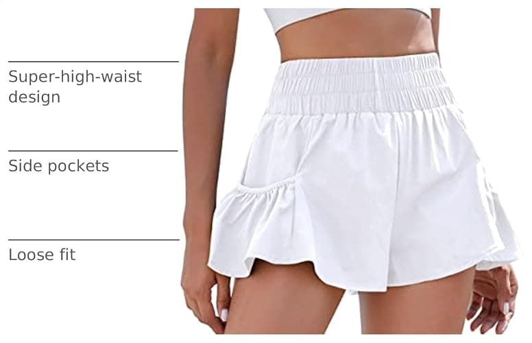 BMJL Womens Athletic Running Shorts 2.5" Flowy High Waisted Ruffle Shorts | workout,gym,two side pockets,elastic high waisted,quick dry fabric,built in liner,solid,gingham,leopard,striped shorts thumbnail 4