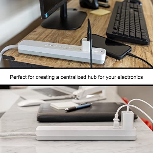 GE UltraPro 6 Outlet Surge Protector, 2 Ft Designer Braided Extension Cord, Flat Plug, Wall Mount, White, 45264 thumbnail 8