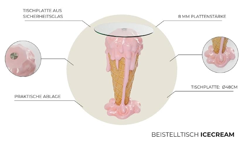 Kare Design tavolino da caffè Icecream, marrone/rosa, diametro 48cm, tavolino soggiorno/divano, tondo, cameretta, cucina, stile pop, stile barbie, Weirdcore 74x48x48cm (A/L/P) thumbnail 4