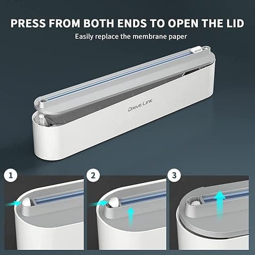 Refillable Magnetic Plastic Wrap Dispenser With Slide Cutter, Sturdy Food Cling Film Cutter, Press and Seal Wrap, 12" x 328' Roll BPA Free thumbnail 6
